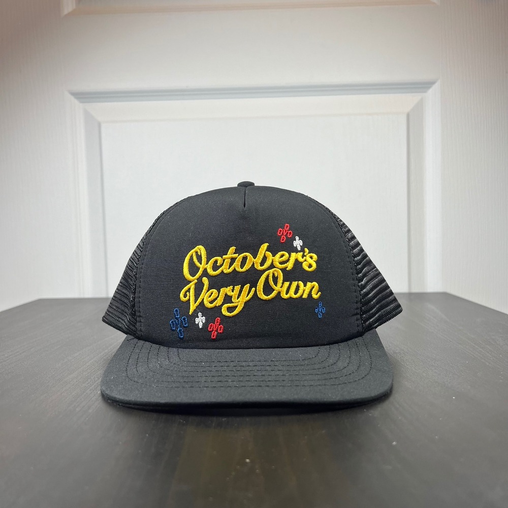OVO October's Very Own Pom Pom Script Trucker Hat OS Black Embroidered Snapback